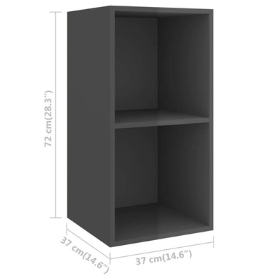 vidaXL Wisząca szafka pod TV, wysoki połysk, szara, 37x37x72 cm
