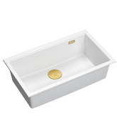 LOGAN 110 GraniteQ zlewozmywak snow white 76x44x23,5 cm 1-komorowy podwieszany z syfonem manualnym złoty