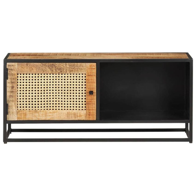 vidaXL Szafka pod TV, 90x30x40 cm, drewno mango i naturalna trzcina