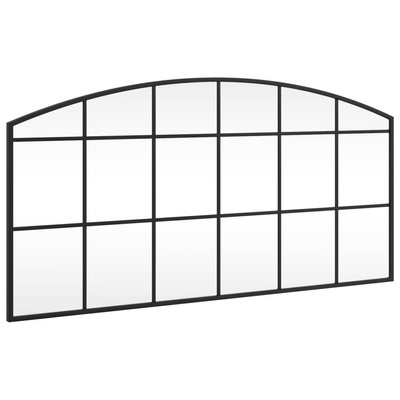 vidaXL Lustro ścienne, czarne, 100x50 cm, zakończone łukiem, żelazo