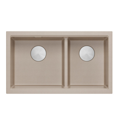 Zlewozmywak granitowy LOGAN 120 – dwukomorowy, wpuszczany, pearl beige/elementy stalowe, Quadron