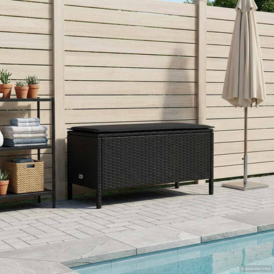 Pufa ogrodowa z poduszką Czarny 80 x 38 x 45 cm Rattan PE