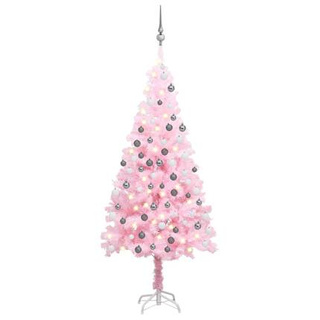 Sztuczna choinka z lampkami i bombkami, różowa, 180 cm, PVC vidaXL