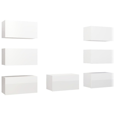 vidaXL Szafki telewizyjne, 7 szt., wysoki połysk, białe, 30,5x30x60 cm