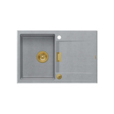 Zlewozmywak granitowy OWEN 111 – jednokomorowy, wpuszczany, silver stone/elementy złote, Quadron