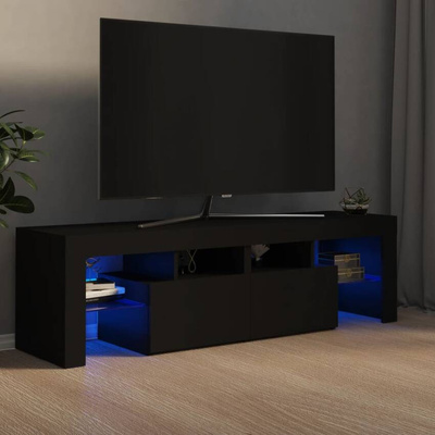 vidaXL Szafka pod TV z oświetleniem LED, czarna, 140x36,5x40 cm