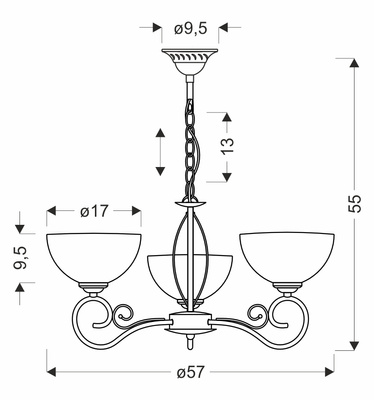Lampa wisząca Horizon potrójna z białym kloszem szklana złota do salonu