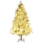 vidaXL Choinka flokowana śniegiem z szyszkami i lampkami 195 cm PVC/PE