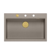 Zlewozmywak granitowy MARC 1-komorowy 76x50 cm szarobeżowy/soft taupe + Nano ZŁOTO PVD