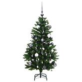 vidaXL Sztuczna choinka na zawiasach, 150 lampek LED i bombki, 120 cm