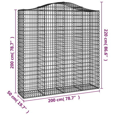 Kosze gabionowe, 5 szt, 200x50x200/220 cm, galwanizowane żelazo