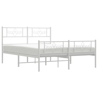 Metalowa rama łóżka z wezgłowiem i zanóżkiem, biała, 120x200 cm