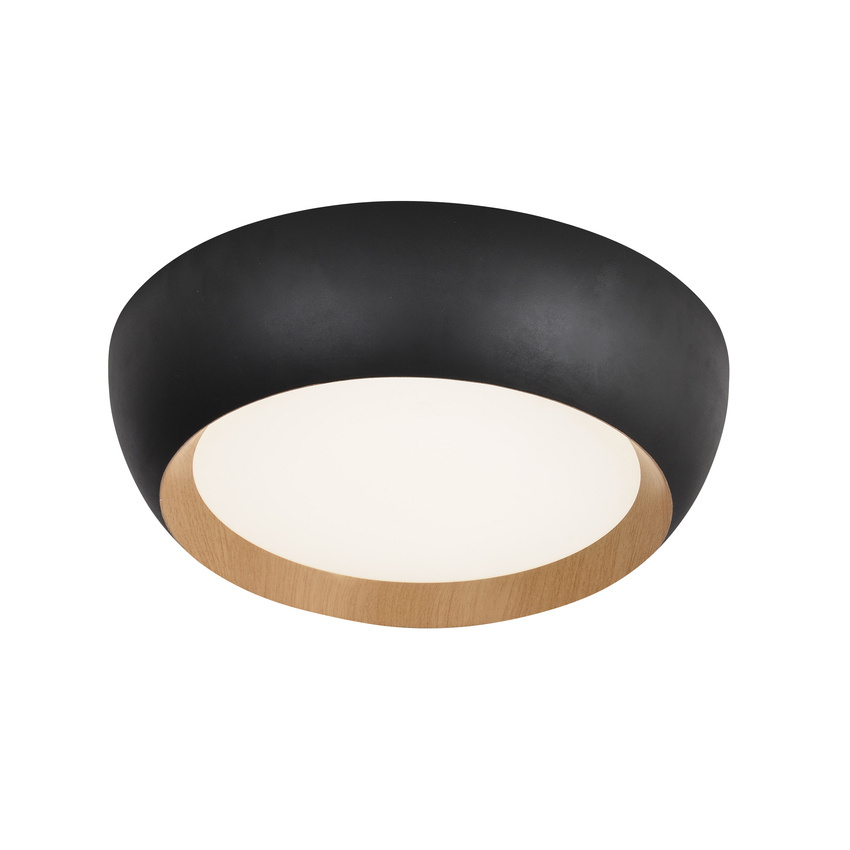ABRUZZO LAMPA SUFITOWA PLAFON CZARNO DREWNIANY KLOSZ BIAŁY 14-24121