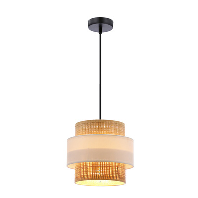 Lampa wisząca z abażurem Rattan biało-kremowa nowoczesna do salonu