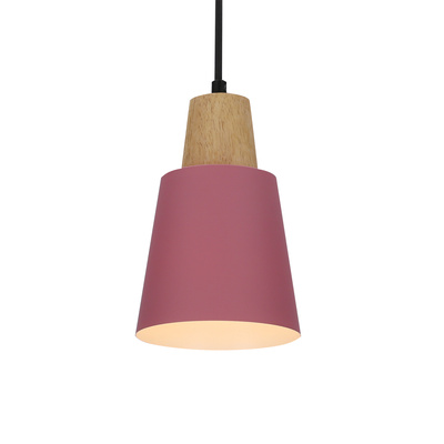 Lampa wisząca różowa metalowa + drewno Faro Ledea 50101259
