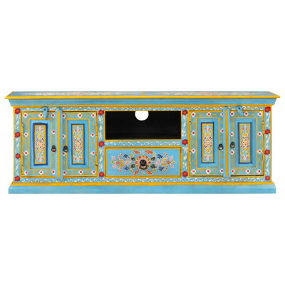 vidaXL Szafka pod TV, niebieska, 110x30x40 cm, lite drewno mango