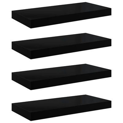 vidaXL Półki ścienne, 4 szt., wysoki połysk, czarne, 50x23x3,8 cm, MDF