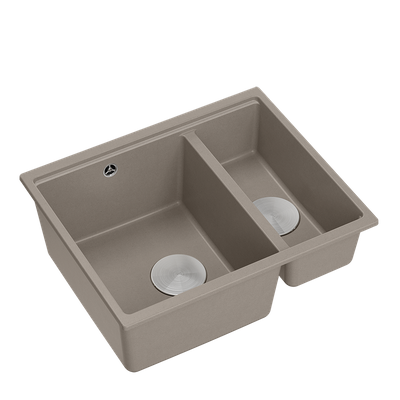 QUADRON | LOGAN 150 | granitowy zlewozmywak kuchenny BEŻ + STAL | wymiary: 56 x 46 x 22 cm | 1,5-komorowy podwieszany | podbudowa szafki od: 60 cm