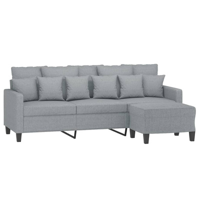 3-osobowa sofa z podnóżkiem, jasnoszara, 180 cm, tkaniną