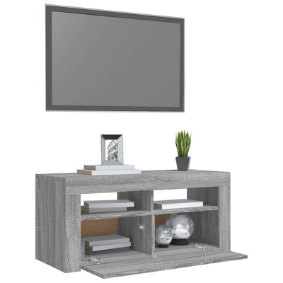 Szafka pod TV z oświetleniem LED, szary dąb sonoma, 90x35x40 cm vidaXL