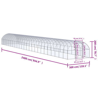 Klatka zewnętrzna dla kurcząt, 3x24x2 m, stal galwanizowana