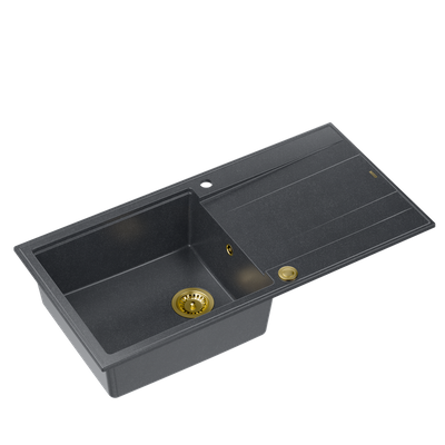 EVAN 146 XL GraniteQ zlewozmywak z syfonem Push 2 Open 1-komorowy z/o (1000x500x210; kom. 420x480) black diamond / elementy złote