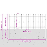 Ogrodzenie z kolcami ASTEN 200 x 130 cm Stal malowana proszkowo