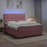 Łóżko z box spring LED z materacem różowy 140 x 190 cm Welur