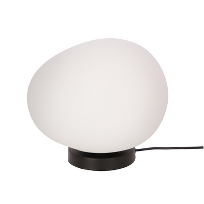 Lampa stołowa STONES minimalistyczna – biały akrylowy klosz 30 cm w kształcie kamienia – skandynawska lampka na stolik nocny E27 
