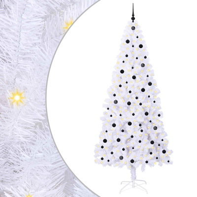 Sztuczna choinka z 300 diodami LED Biały 240 cm PVC i stal