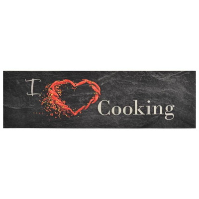 vidaXL Dywanik kuchenny, wzór z napisem Cooking, czarny, 45x150 cm