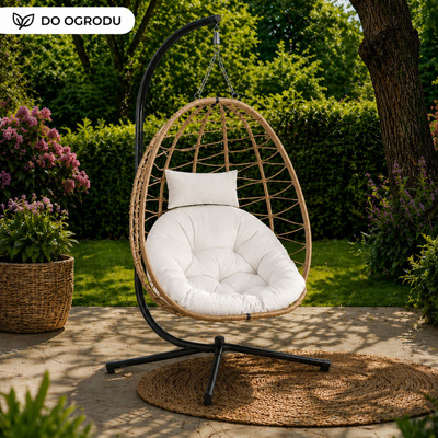 Fotel Wiszący Bujany Kokon Ogrodowy LEAN Poduszki Huśtawka Stelaż Brązowy