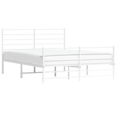 vidaXL Metalowa rama łóżka z wezgłowiem i zanóżkiem, biała, 140x190 cm model standard