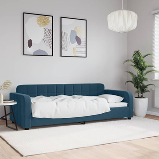Łóżko dzienne, niebieskie, 80x200 cm, obite aksamitem