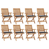 vidaXL Składane krzesła ogrodowe z poduszkami, 8 szt., drewno tekowe