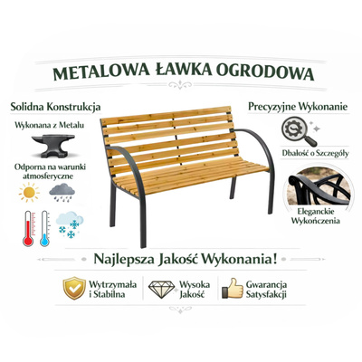 Ławka Ogrodowa Drewniana Metalowa Ławeczka Parkowa z Oparciem