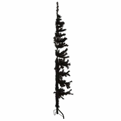 Smukła choinka połówka ze stojakiem, sztuczna, czarna, 150 cm