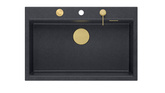 Zlewozmywak granitowy MARC 1-komorowy 76x50 cm czarny/black diamond + Nano ZŁOTO PVD