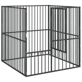 Kojec dla psa, 4 panele, czarny, stal galwanizowana