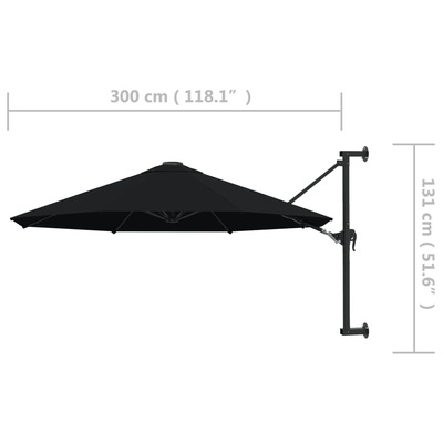 Parasol ścienny na metalowym słupku, 300 cm, czarny