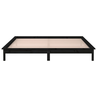 vidaXL Rama łóżka z LED, czarna, 140x190 cm, lite drewno