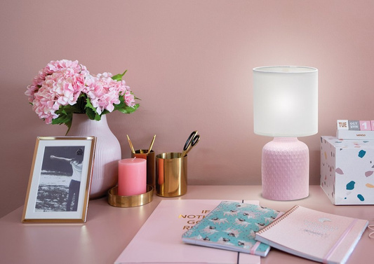 Lampka nocna Iner różowa ceramiczna z abażurem Candellux