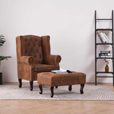 vidaXL Fotel Chesterfield z podnóżkiem, brązowy, sztuczny zamsz