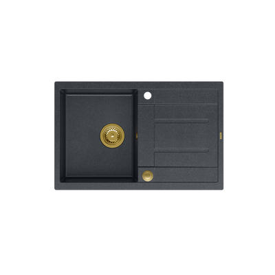 MORGAN 111 GraniteQ zlewozmywak black diamond z syfonem Push To Open 1-komorowy z/o / elementy złote