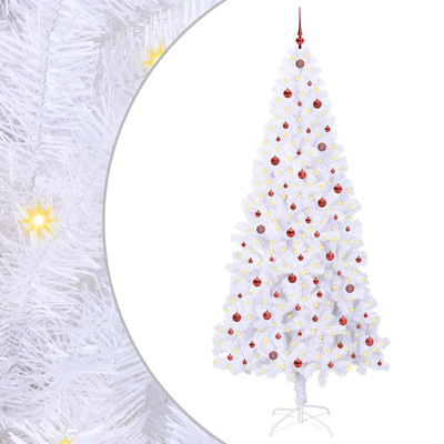 Sztuczna choinka z 300 diodami LED Biały 240 cm PVC i stal