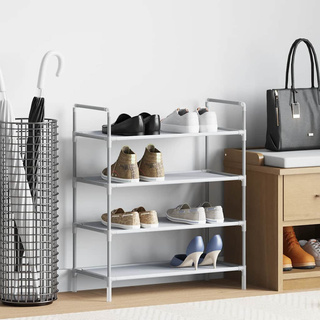 Stojak na buty z 4 półkami, metal i włóknina, srebrny