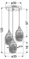 Lampa wisząca czarno-miedziana lustrzane klosze 3x60W Marina Candellux 33-51608  