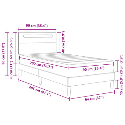Ramka łóżka z paskami LED Czarny 90 x 200 cm Ekoskóra