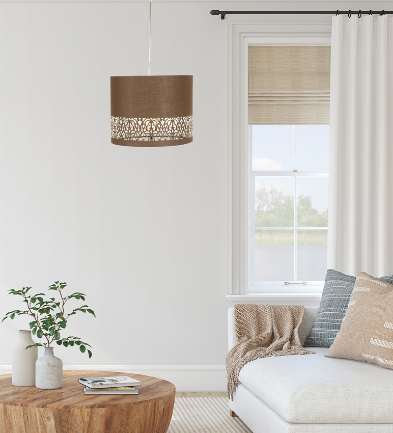 Lampa wisząca z abażurem Arabesca brązowa do salonu