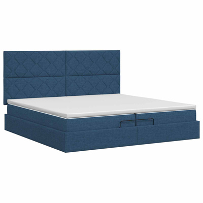 Łóżko ottoman z materacem niebieski 200 x 200 cm tkanina